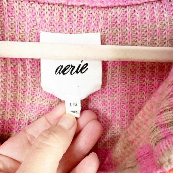 Aerie Space Dye Quarter Zip Sweater Wool Blend Lip Gloss Pink Orange Zipper L - Picture 4 of 9